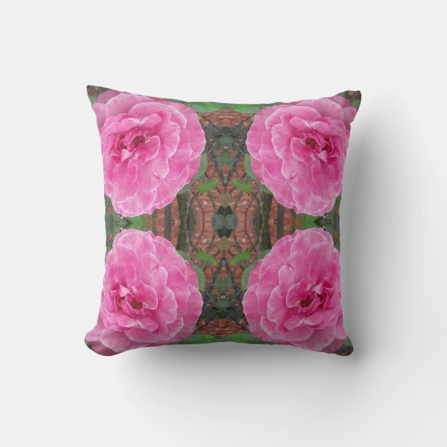 Roze rozenpatroon kussen (Voorkant)