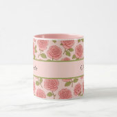  roze rozenpatroon met naam mok (Midden)