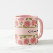  roze rozenpatroon met naam mok (Voorkant rechts)