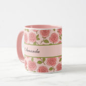  roze rozenpatroon met naam mok (Voorkant links)