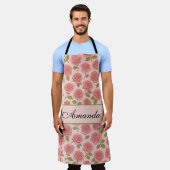 roze rozenpatroon met naam schort (Gedragen)