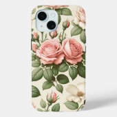  roze rozenpatroon op crème achtergrond Case-Mate iPhone case (Achterkant)