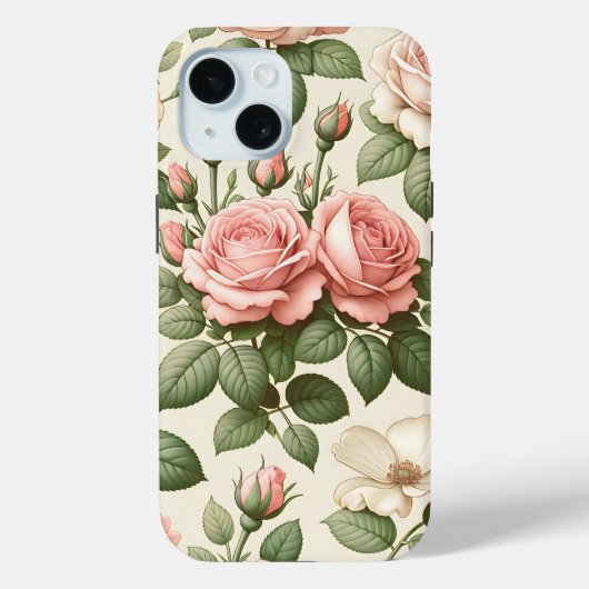  roze rozenpatroon op crème achtergrond Case-Mate iPhone case (Achterkant)