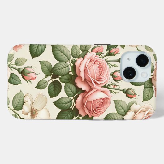  roze rozenpatroon op crème achtergrond Case-Mate iPhone case (Achterkant (horizontaal))