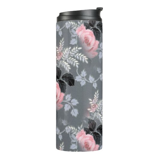 Roze rozenpatroon thermosbeker (Gedraaid links)