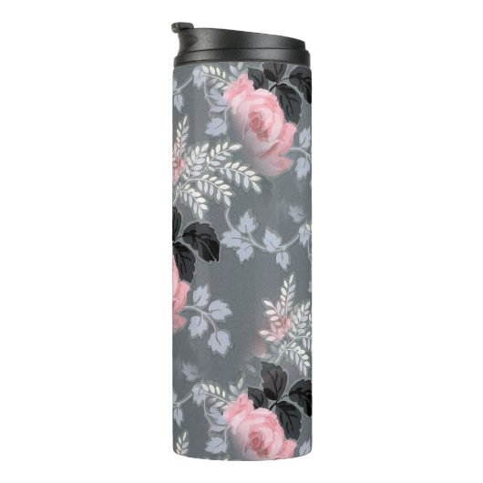 Roze rozenpatroon thermosbeker (Geroteerd rechts)