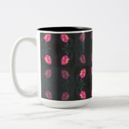 Roze rozenpatroon tweekleurige koffiemok