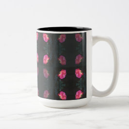 Roze rozenpatroon tweekleurige koffiemok