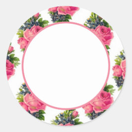 Roze rozenpatroon vintage ronde sticker
