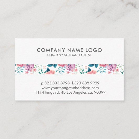 Roze rozenpatroon visitekaartje (Achterkant)