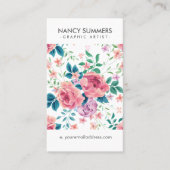 Roze rozenpatroon visitekaartje (Voorkant)