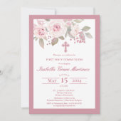 Roze rozenpioen Bloemen Eerste Heilige Communie Kaart (Voorkant)