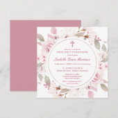 Roze rozenpioen Bloemen Eerste Heilige Communie Kaart (Voorkant / Achterkant)