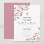 Roze rozenpioen Bloemen Eerste Heilige Communie Kaart (Voorkant / Achterkant)