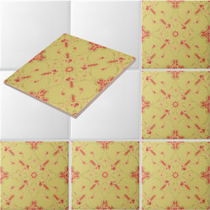 Roze rozenprieel met bloemvormig medaillonpatroon tegeltje