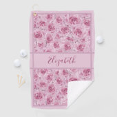 Roze rozenprint met eigen naam dames golfhanddoek (Insitu)