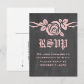 Roze Rozenrood Chalkboard RSVP Briefkaart (Voorkant / Achterkant)