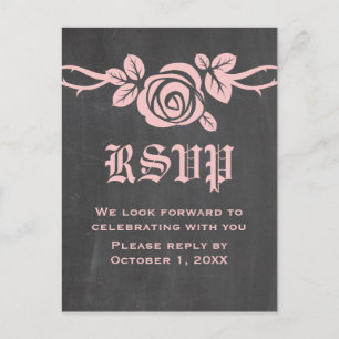Roze Rozenrood Chalkboard RSVP Briefkaart