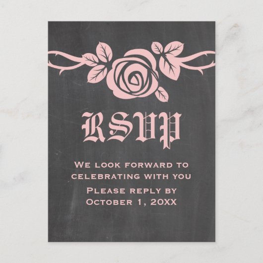 Roze Rozenrood Chalkboard RSVP Briefkaart (Voorkant)