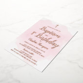 Roze Rozenrood kruis Baptisme en 1e verjaardag Folie Feestdagenkaart (Gedraaid)