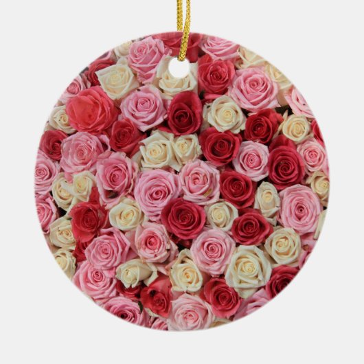 Roze Rozenrozenkerstversiering Keramisch Ornament (Voorkant)