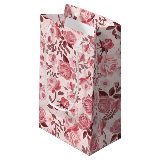 Roze Rozenrozenzakken Klein Cadeauzakje (Voorkant Gekanteld)