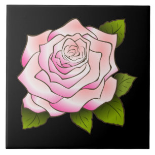  Roze Rozentekening Zwarte Keramische Tegel Tegeltje