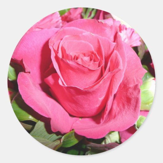 Roze rozenticker ronde sticker (Voorkant)