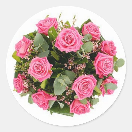 Roze rozentickers ronde sticker (Voorkant)