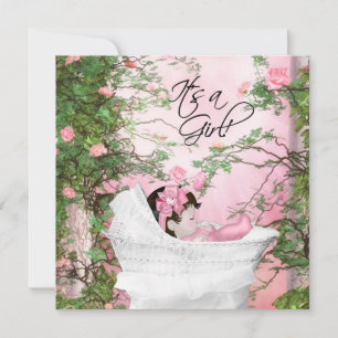 Roze rozentuin baby shower kaart