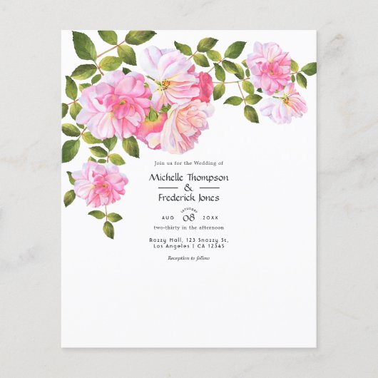 Roze Rozentuin Bruiloft Flyer (Voorkant)