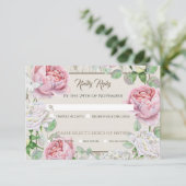 Roze Rozentuin Bruiloft RSVP Kaartje (Staand voorkant)