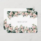 Roze Rozentuin Eucalyptus bruiloft RSVP Kaartje (Voorkant / Achterkant)