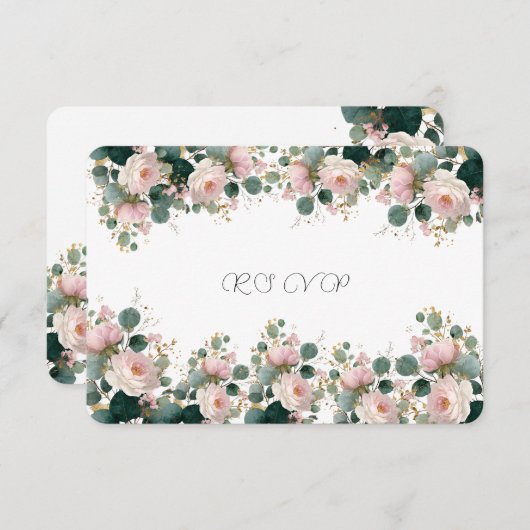Roze Rozentuin Eucalyptus bruiloft RSVP Kaartje (Voorkant / Achterkant)