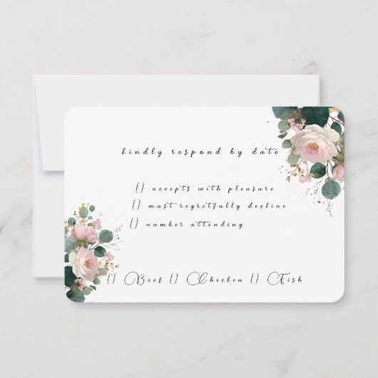 Roze Rozentuin Eucalyptus bruiloft RSVP Kaartje (Achterkant)