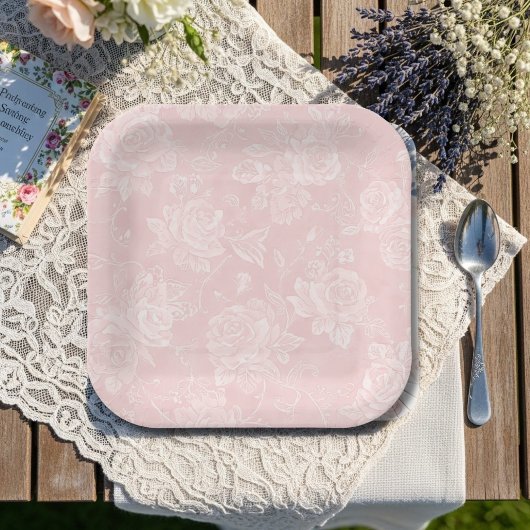 Roze Rozentuin Feestje Papieren Bordje