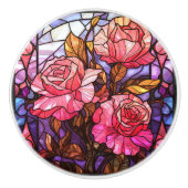 Roze Rozentuin Gebrandschilderde Glaskijkje Keramische Knop (Voorkant)