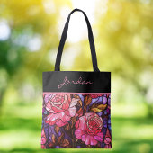Roze Rozentuin Gebrandschilderde Uitzicht Monogram Tote Bag