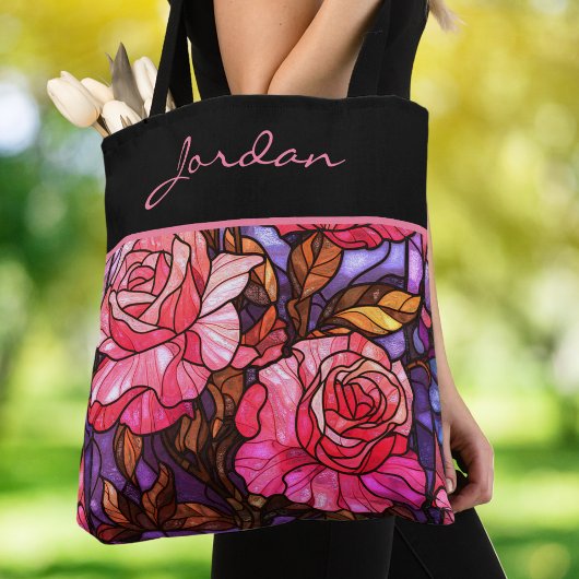 Roze Rozentuin Gebrandschilderde Uitzicht Monogram Tote Bag