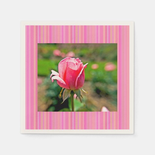 Roze rozentuin met strepen servet (Voorkant)