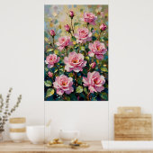 Roze Rozentuin Olie Schilderij Poster (Keuken)