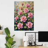 Roze Rozentuin Olie Schilderij Poster (Thuiskantoor)