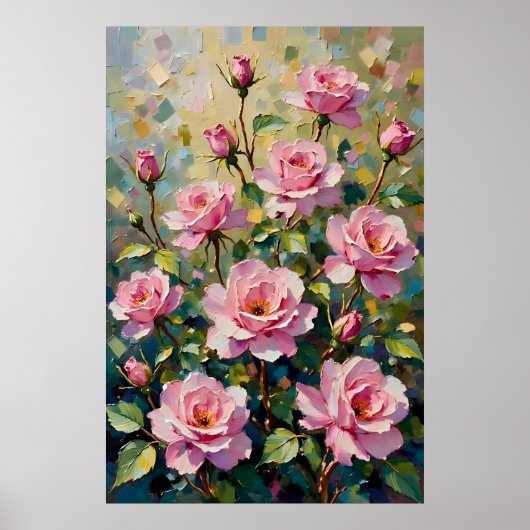 Roze Rozentuin Olie Schilderij Poster (Voorkant)
