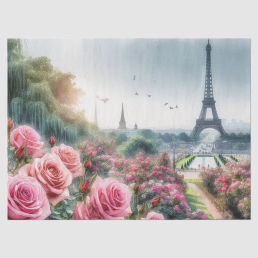 Roze Rozentuin Paris Botanisch Vloeipapier Tissuepapier (Voorkant)