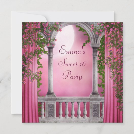 Roze Rozentuin Roze Sweet 16 Feest Kaart (Voorkant)