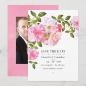 Roze rozentuin trouwfoto save the date (Voorkant / Achterkant)