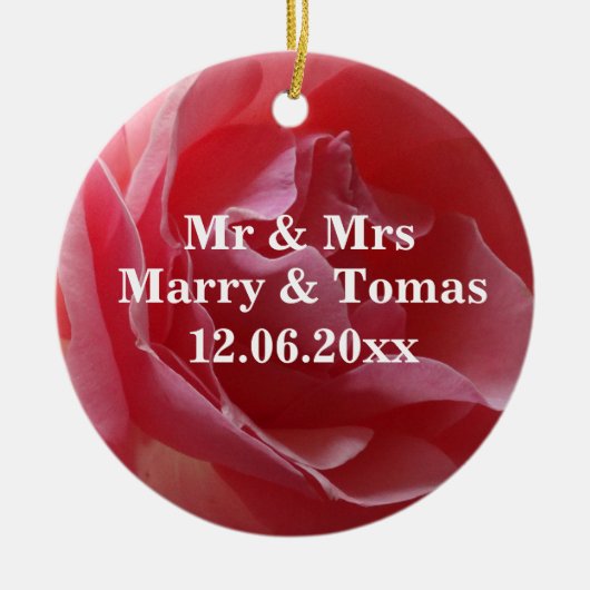 Roze rozenversiering keramisch ornament (Voorkant)