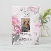 Roze rozenviering van het leven begrafenis kaart (Staand voorkant)