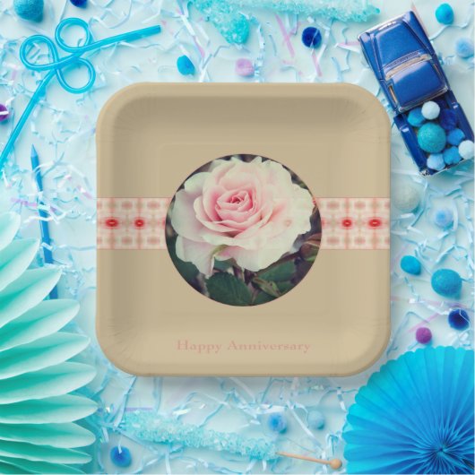 Roze rozenvierkant papieren bordje (Feest)