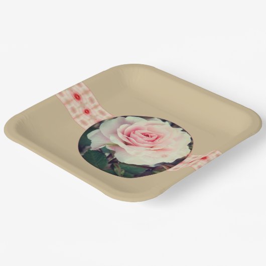 Roze rozenvierkant papieren bordje (Gebogen)